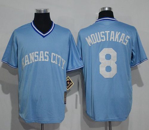 Royals #8 Mike Moustakas Light Blue Cooperstown Stitched MLB Jersey
